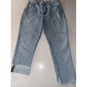 Good American Jeans Womens 8/29 Light‎ Wash High Rise Straight Leg Denim Raw Hem